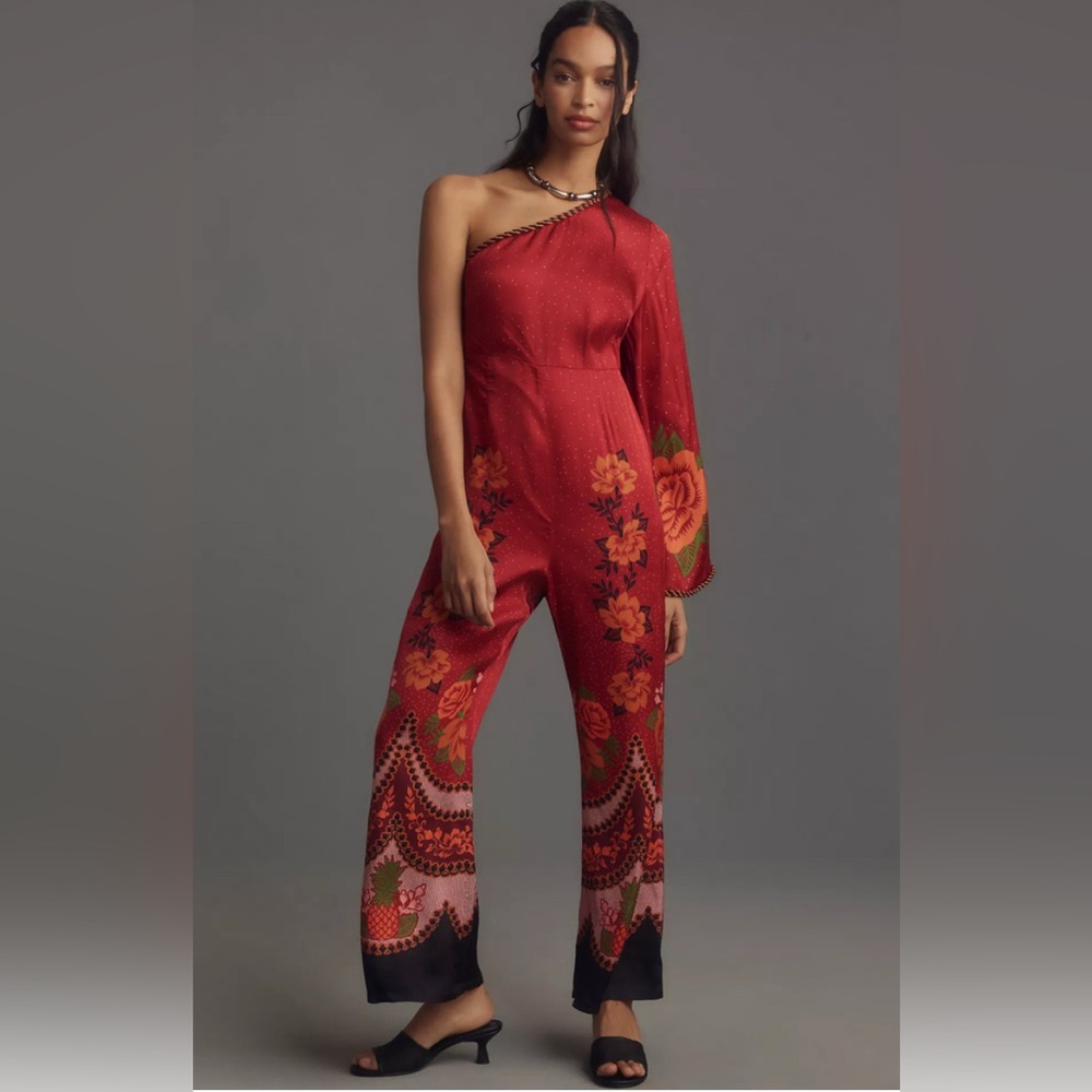 FARM Rio Red Floral One-Shoulder Jumpsuit - Picture 6 of 8